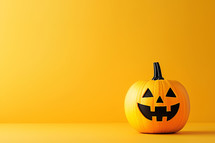 AI Image. Halloween smiling pumpkin on a yellow background