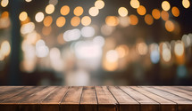Empty Wooden Table With Bokeh Blur Lights Background