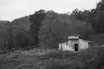 old barn in black and white 