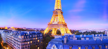 Panoramic view of the Eiffel Tower at dusk. Paris, France.- for editorial use only.