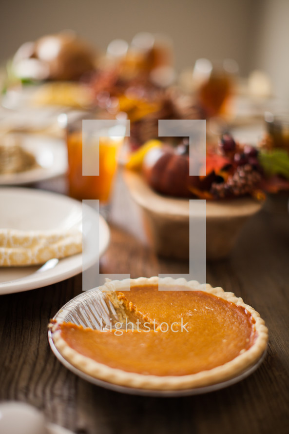 Pumpkin pie at the Thanksgiving meal.