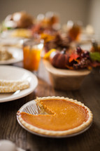 Pumpkin pie at the Thanksgiving meal.