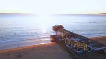 Aerial view of Santa Monica Pier at Sunset.