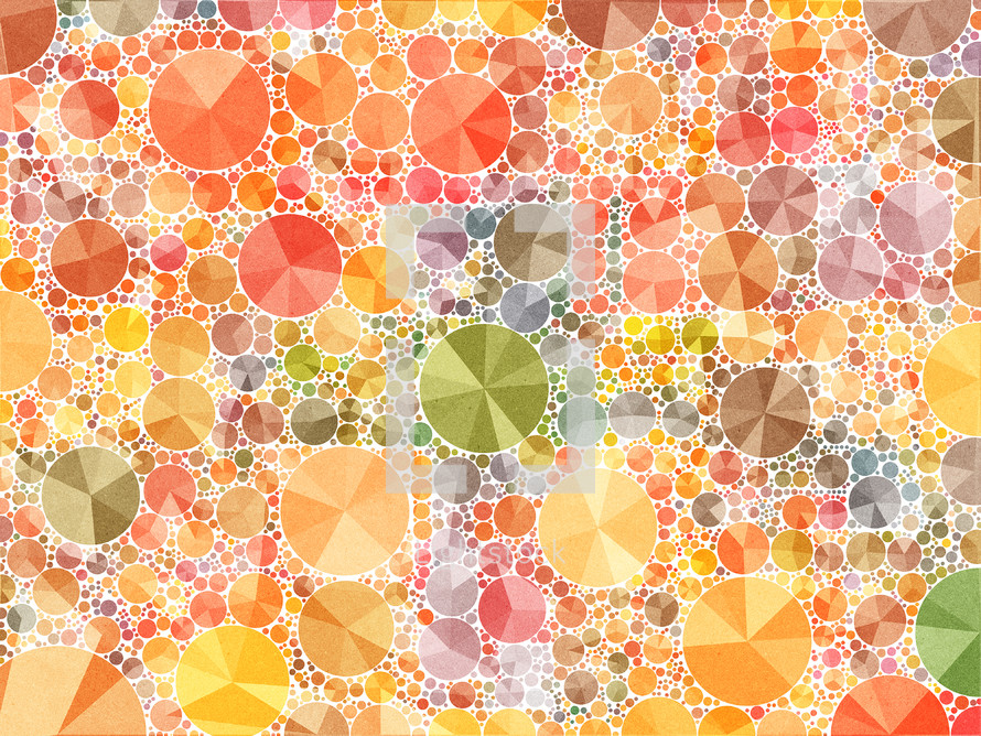 Circles in orange, green, brown, yellow and red, each with pie-slice divisions