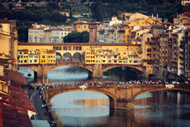 The Ponte Vecchio at sunset, Old Bridge, in Florence, Italy