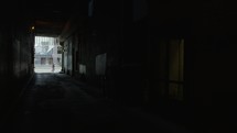 a dark downtown alley