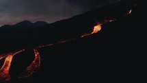 Pacaya Volcano Lava Flows in Guatemala. Drone aerial sunrise shot	