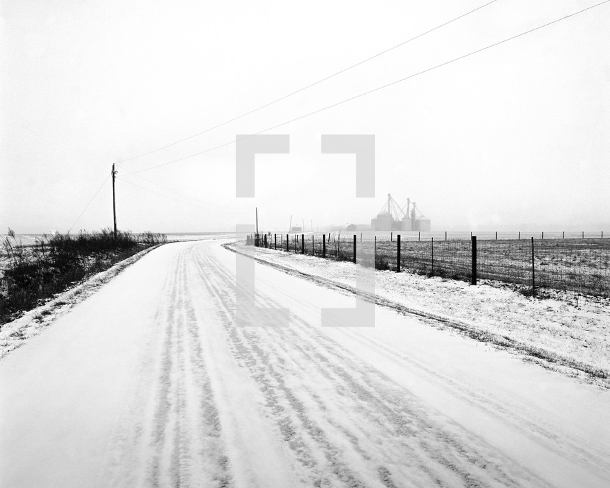snow on a country road 