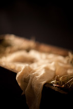 The manger filled with hay and swaddling clothes
