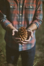 man holding a pinecone 