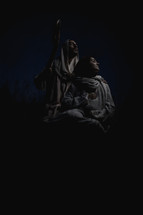 Mary and Joseph outdoors at night 