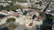 Cathedral Of Santo Domingo In Oaxaca Mexico - aerial drone shot	