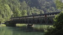 Train passing on bridge