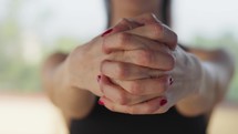 Woman Gently Moves Her Hands With Magenta Nail Polish