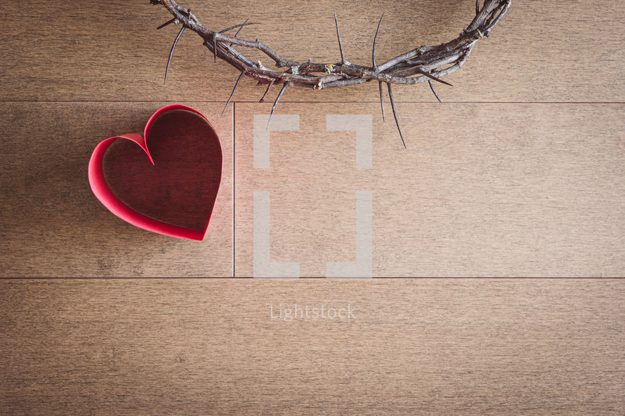 red paper heart and crown of thorns 