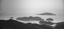 Black and white landscape of Korean islands off the coast