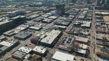  Aerial of Deep Ellum district in downtown Dallas.	
