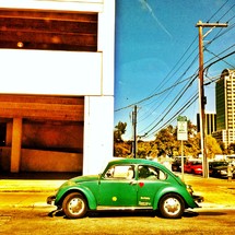 Old green volkswagen beetle