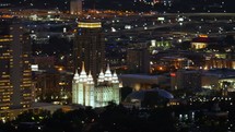 Mormon temple at night 