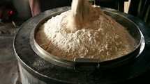 flour in a large cooking pot