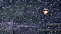 Snow Falling on Narnia Lamp Post in a Garden in Ireland