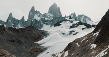Fitz Roy Mountain During Winter In in Los Glaciares National Park, Patagonia, Argentina. - aerial shot