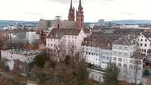 Aerial wide view of Basel Minster from the rear Pflaz, Switzerland