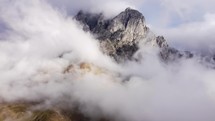 The rocky peak in clouds