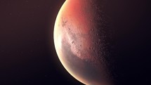 Close up of Red Planet Mars Detailed Surface With Stars In Background 
