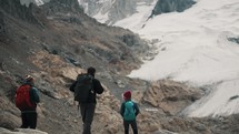Group Of Hikers Trekking On Monte Fitz Roy Trail In Patagonia, Argentina. handheld shot, slow motion