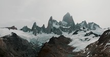 Fitz Roy Mountain - Snowy Cerro Chalten In Patagonia, Argentina. - aerial shot