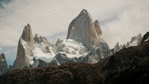 Fitz Roy Mountain Peaks During A Hike Near El Chalten Town In Patagonia, Argentina. - handheld shot