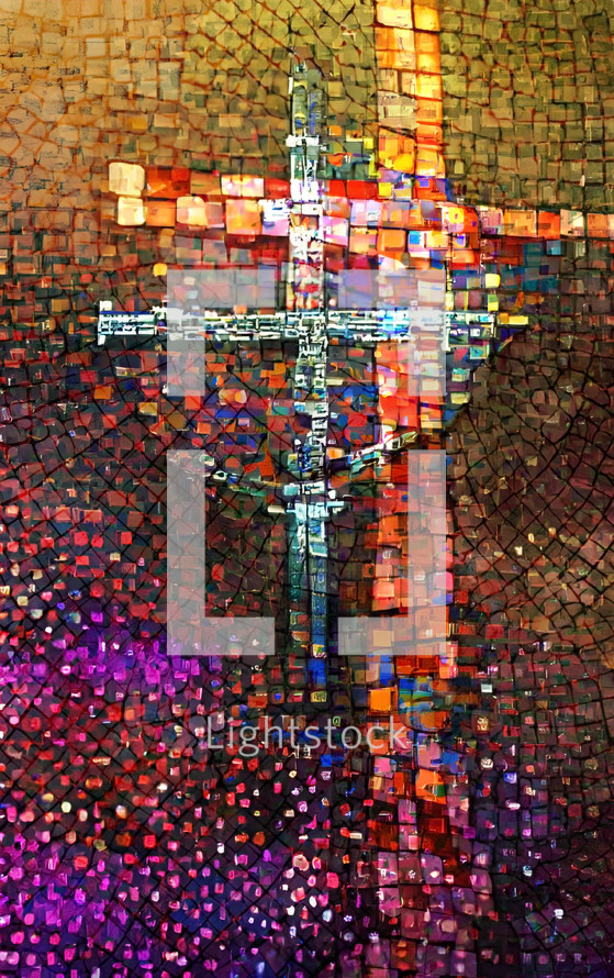 colorful cross pair mosaic vertical - combo of my cross artwork, AI input and further editing