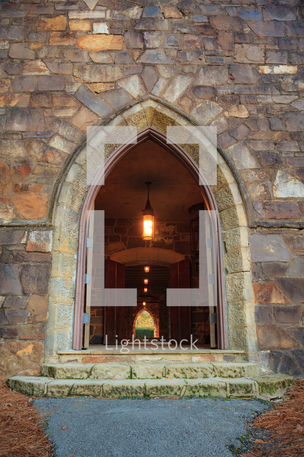 Arch doorway on stone building