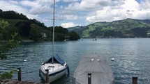 boats rocking on a lake in Switzerland 