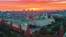  Aerial View of Sunset at Moscow Kremlin city Drone shot 4K