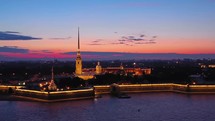 aerial view of peter and paul fortress in st petersburg russia at sunset 4K