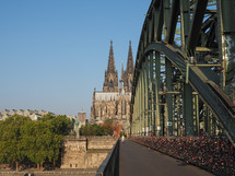 KOELN, GERMANY - CIRCA AUGUST 2019: Hohenzollernbruecke (meaning Hohenzollern Bridge) crossing the river Rhein