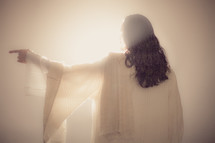 The resurrected Christ -- Jesus pointing to the light.