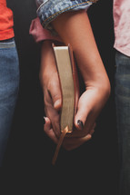 couple hands clasped holding a Bible 