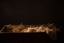 The manger filled with hay and swaddling clothes