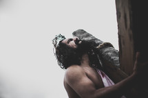 Jesus bearing the cross in agony 