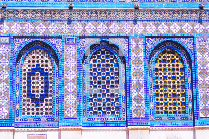 colorful arch windows on the Dome of the Rock 