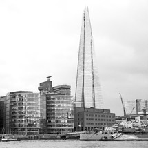 London Architecture along a harbor and boats 