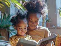 Mother and daughter reading bible