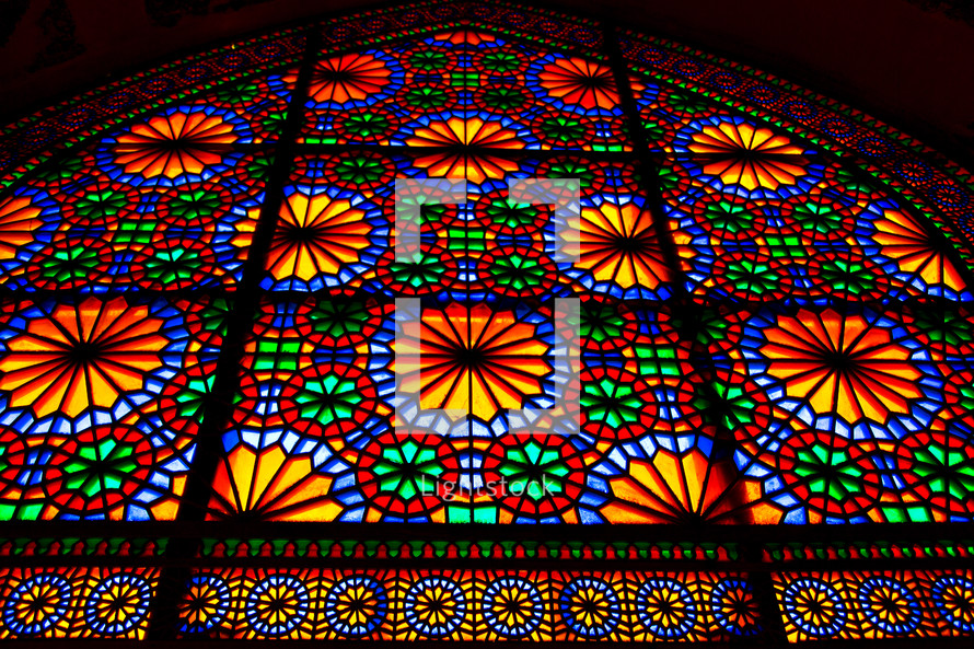 colorful stained glass window in a mosque 