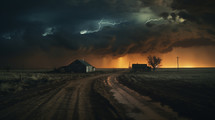Armageddon scene in a rural field setting. 