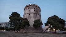 Timelapse of time changing and White Tower illumination, Thessaloniki