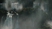 Iguazu Falls On A Misty Day In Brazil - Wide Shot