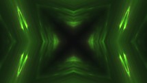 Seamless Loop Animation Of Neon Green Fractal Lights In Kaleidoscope Pattern.	